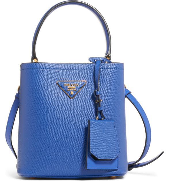 Prada Small Saffiano Leather Bucket Bag In Blue | ModeSens