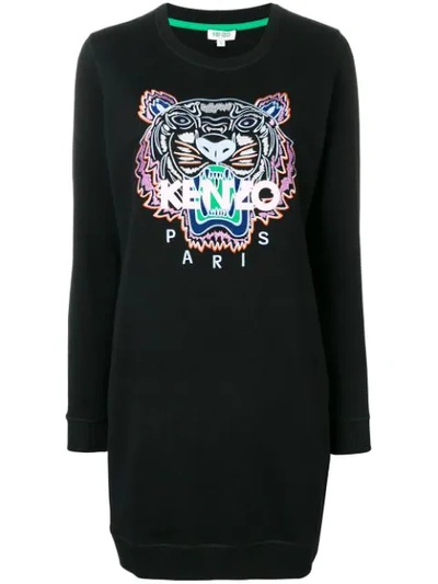 Kenzo Tiger Embroidered Sweatshirt Dress In Black