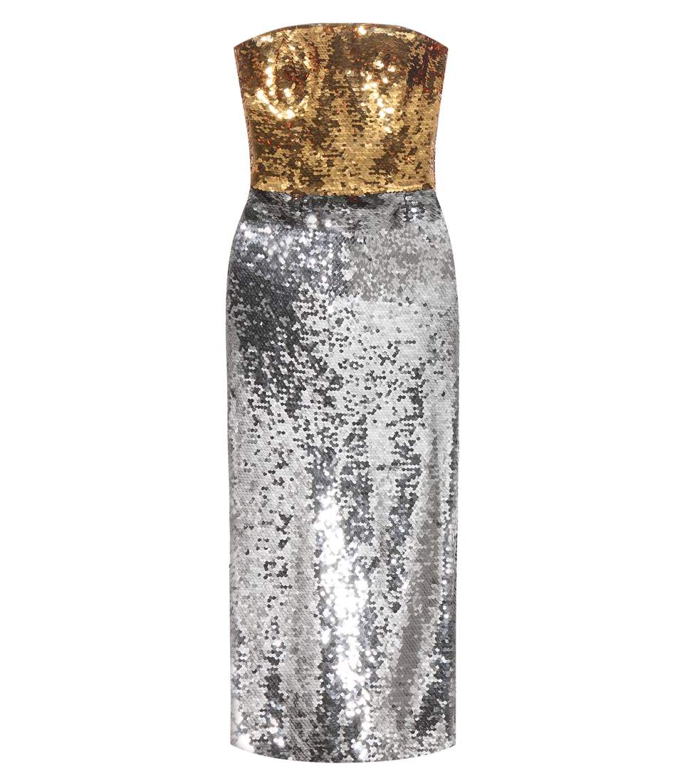 Dolce & Gabbana Two-tone Sequined Tulle Midi Dress In Gold | ModeSens