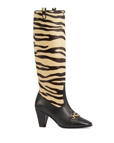 Gucci Zumi Tiger-print Knee Boots In Black Pattern
