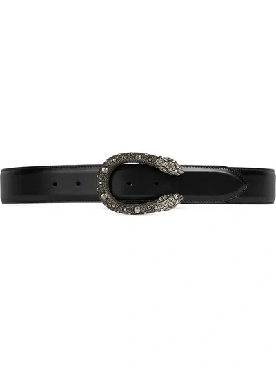 Gucci Men's Dionysus Leather Belt With Ornate Silvertone Buckle In Black