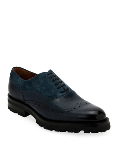 Bally Men's Leather & Suede Lugged Oxford Shoes In Blue