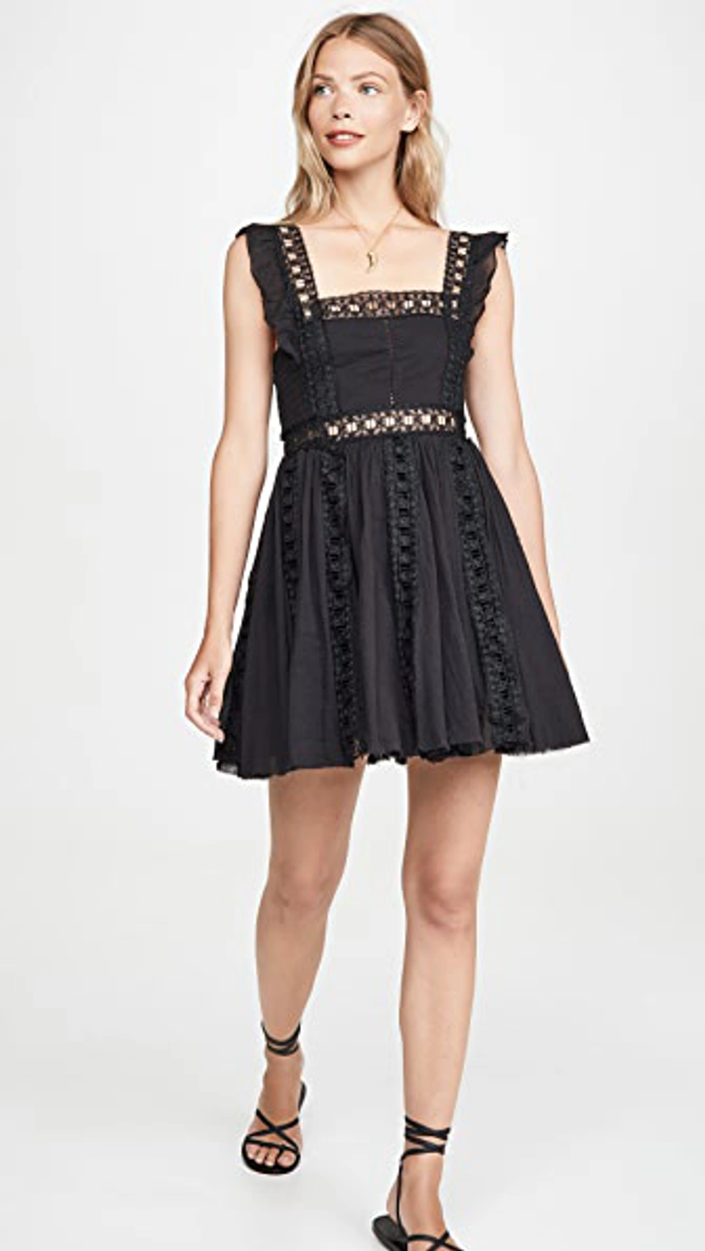 Free People Verona Lace Trim Minidress In Black | ModeSens