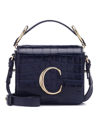 Chloé C Mini Leather Shoulder Bag In Blue