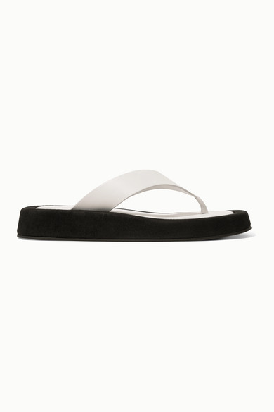 the row ginza leather and suede platform flip flops