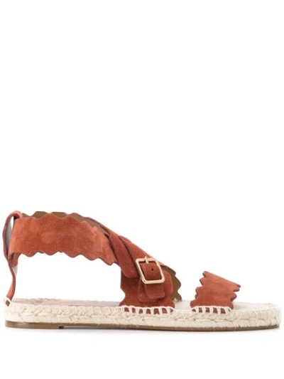 Chloé Lauren Scalloped-edge Leather Espadrille Sandals In Sepia Brown
