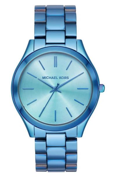 Michael Kors Slim Runway Blue Link Bracelet Watch, 42mm In Iridescent Blue