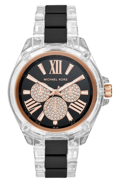 Michael Kors Wren Link Bracelet Watch, 42mm In Silver/ Black/ Rose Gold