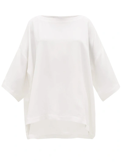 Eskandar Bateau-neck Silk Crepe De Chine Tunic Top In White