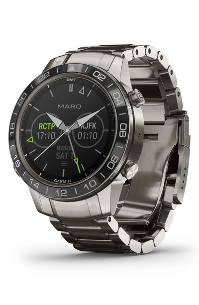 Garmin Unisex Marq Aviator Stainless Titanium Strap Smart Watch 46mm In Black/silver