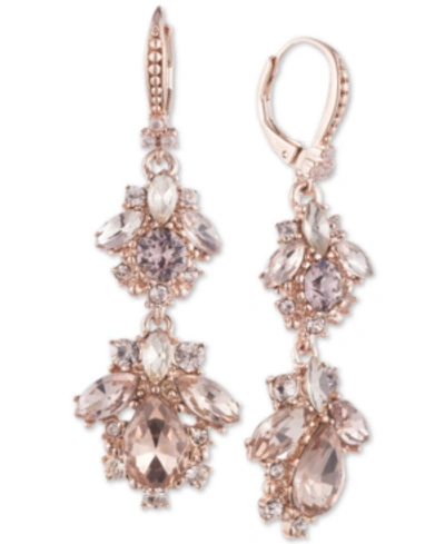 Marchesa Gold-tone Crystal Multicolor Cluster Double Drop Earrings