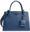 Prada Large Monochrome Saffiano Leather Satchel In Bluette