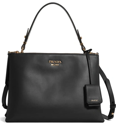 Prada Medium Calfskin Leather Satchel In Nero