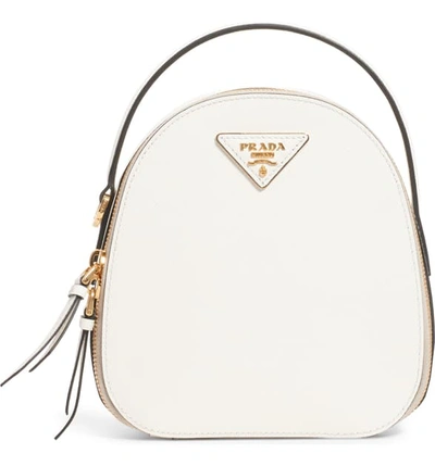 Prada Saffiano Leather Backpack In Bianco