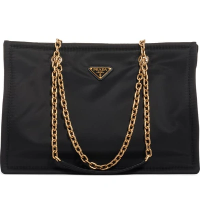 Prada Logo Nylon Shoulder Bag - Black In Nero