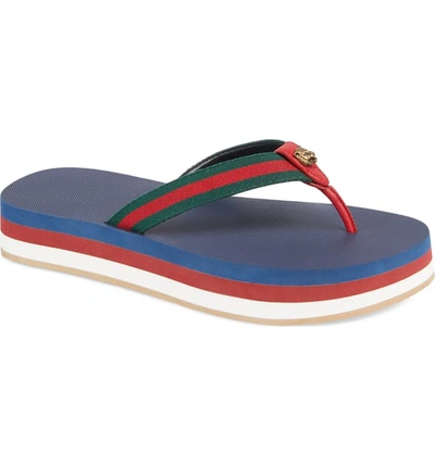 Gucci New Bedlam Flip Flop In Blue/ Red