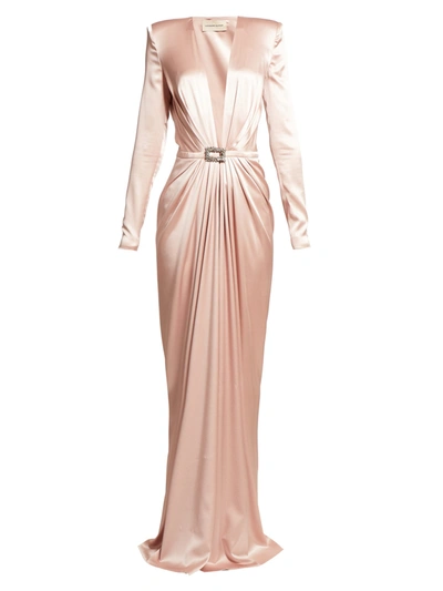 Alexandre Vauthier Crystal-buckle Silk-blend Gown In Neutrals