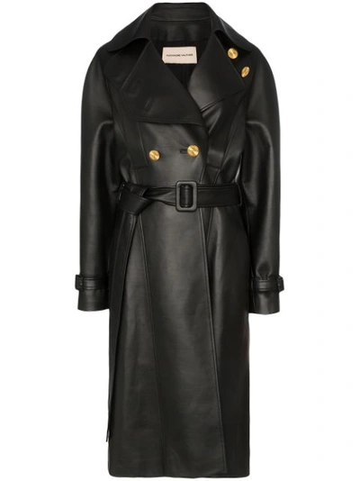 Alexandre Vauthier Belted Double-breasted Leather Coat In Black