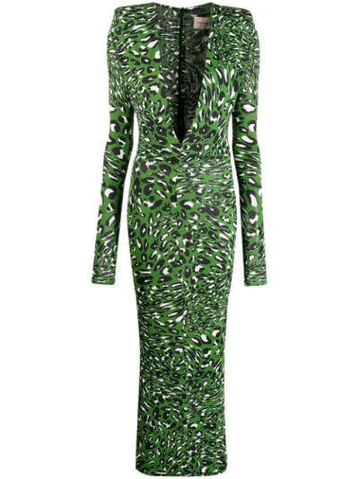 Alexandre Vauthier Plunge-neck Leopard-print Maxi Dress In Moss