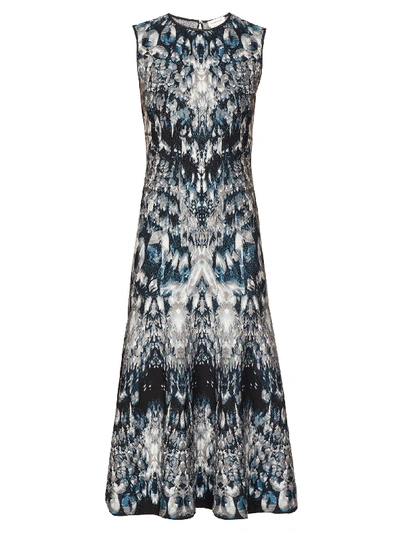 Alexander Mcqueen Sleeveless English-crystal Jacquard Cocktail Dress In Blue/ivory/black