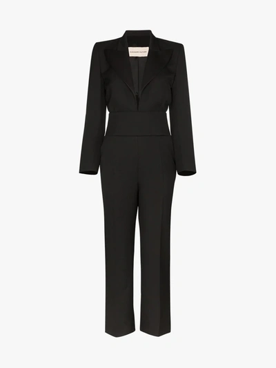 Alexandre Vauthier Satin-lapel Plunge Tuxedo Jumpsuit In Black