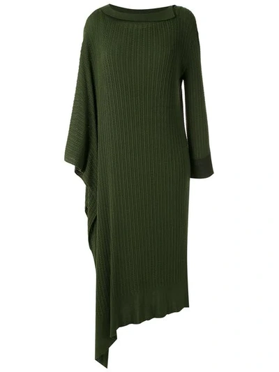 Mara Mac Asymmetric Midi Knit Dress In Green