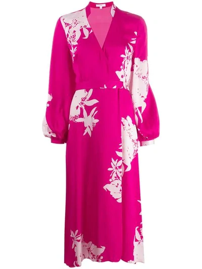 Equipment Floral Wrap Midi Dress In Pink