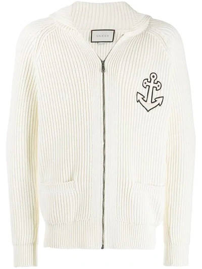 Gucci Anchor-patch Zipped Sweatshirt In 9133 White