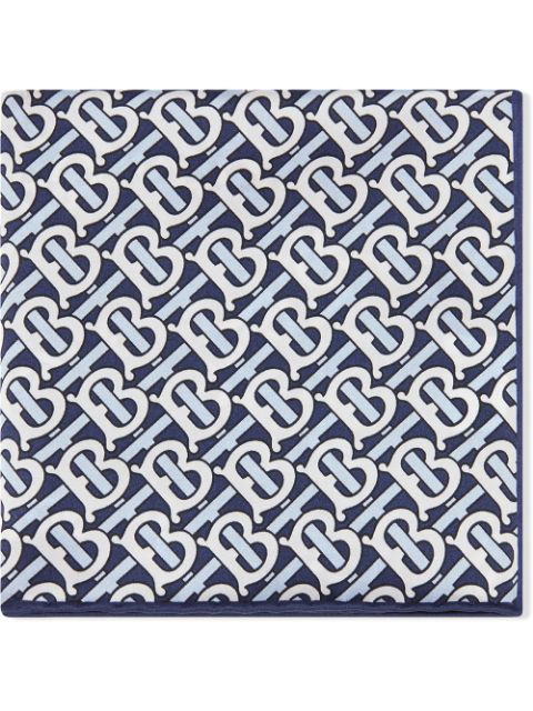 Burberry Monogram Print Silk Satin Pocket Square In Blue | ModeSens