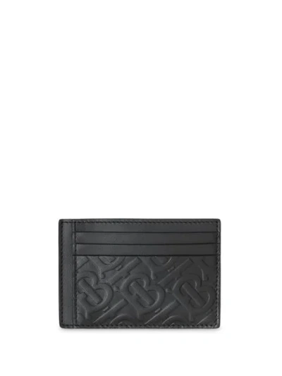 Burberry Monogram Leather Money Clip Card Case In Black