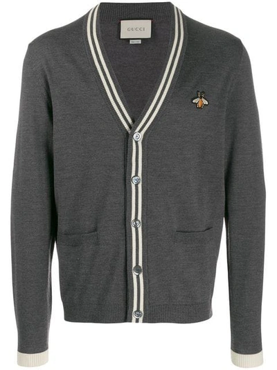 Gucci Bee-motif Knit Cardigan In Grey