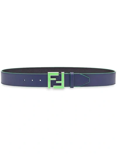 Fendi Ff Logo Buckle Belt In F17h5-blueberry +fluo Gree