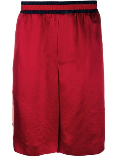 Gucci Skull Embroidered Satin Shorts In Red