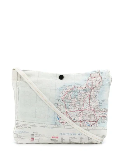 Raeburn Small Silk Maps Shoulder Bag In White