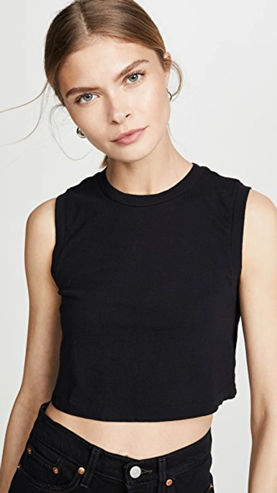 Re/done The 70's Cropped Muscle Tank In Black