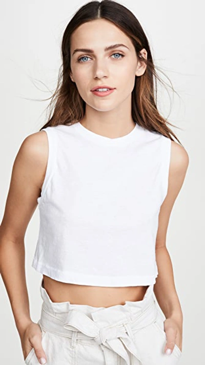 Re/done The 70's Cropped Muscle Tank In Optic White