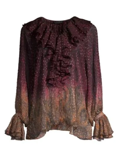 Etro Arnica Ruffle Front Ombre Jacquard Blouse In Brown