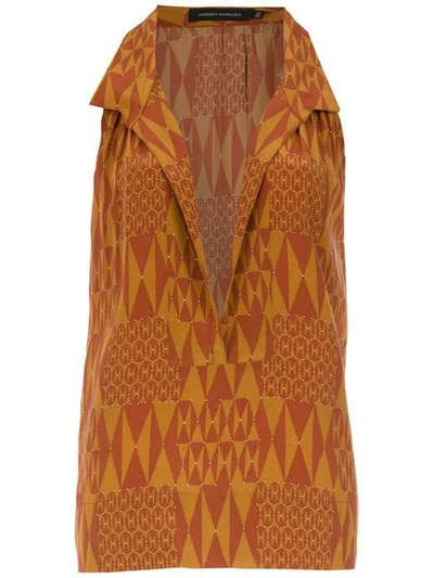 Andrea Marques Silk Printed Blouse In Brown
