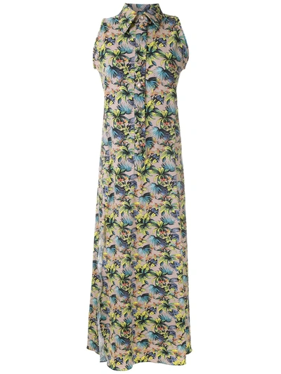 Amir Slama Sleeveless Floral Shirt Dress In Neutrals