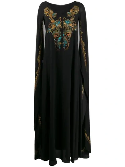 Etro Embroidered Silk Cape Gown In Black
