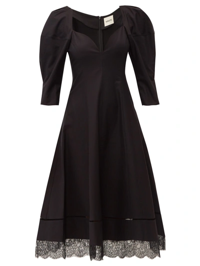 Khaite Dina Lace-trimmed Cotton-twill Midi Dress In Black