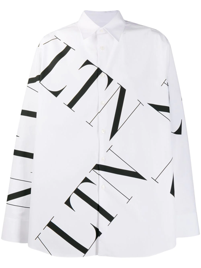 Valentino Logo-print Cotton-poplin Shirt In White/ Black