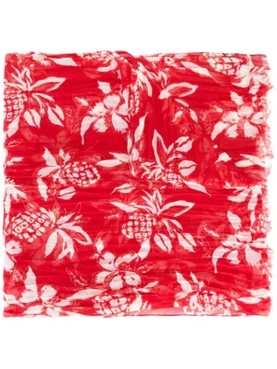 Saint Laurent Hibiscus-print Cotton Scarf In Red