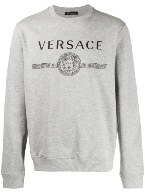 Versace Branded Crewneck Cotton-jersey Sweatshirt In Grey | ModeSens
