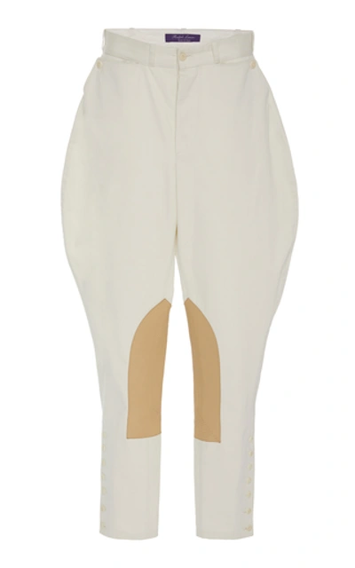 Ralph Lauren Leather-paneled Cotton-twill Pants In White
