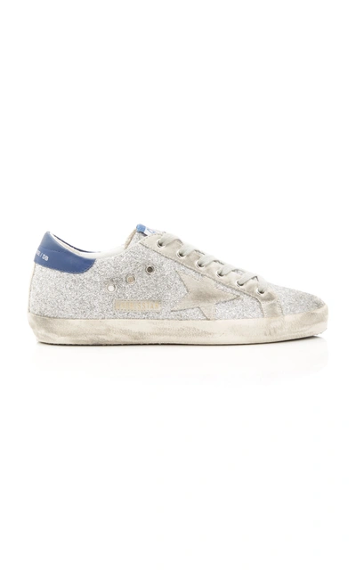 Golden Goose Superstar Glittered Distressed Leather And Suede Sneakers In Silver