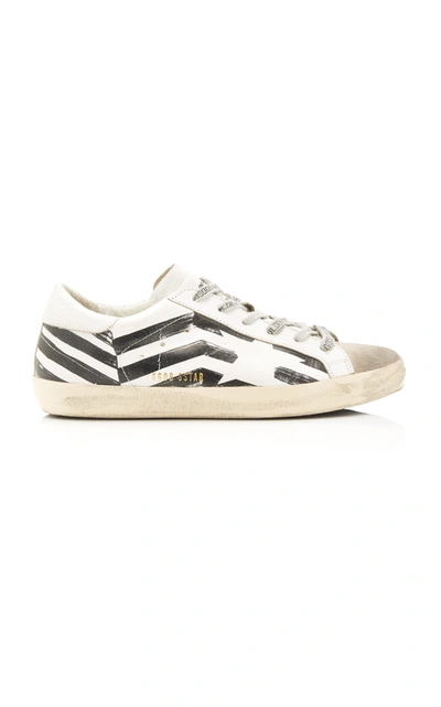 Golden Goose Superstar Striped Leather And Suede Sneakers In Black,white