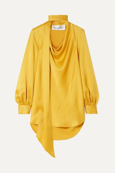 Oscar De La Renta Pussy-bow Draped Satin-crepe Blouse In Saffron