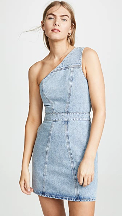 Agolde Annex One-shoulder Denim Mini Dress In Light Denim