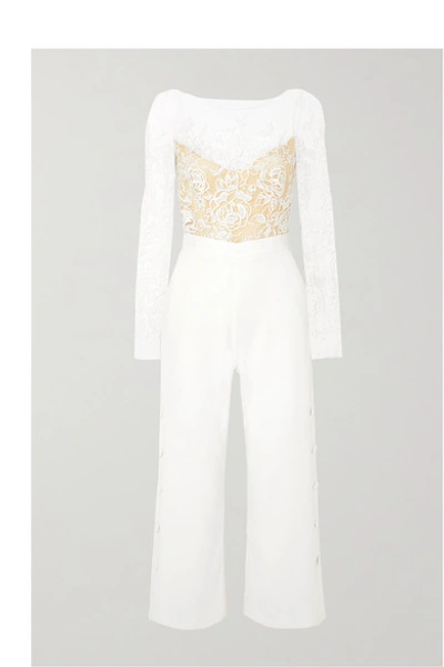 Rime Arodaky Braham Cropped Embroidered Tulle And Crepe Jumpsuit In White